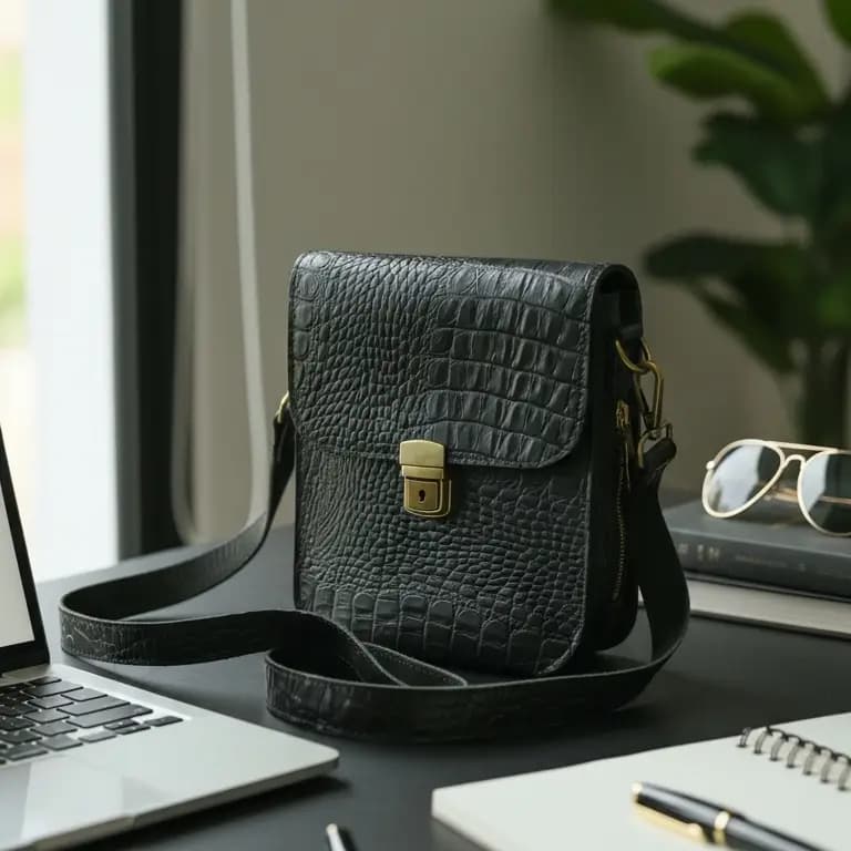 Premium Croc-Texture Leather Crossbody Bag