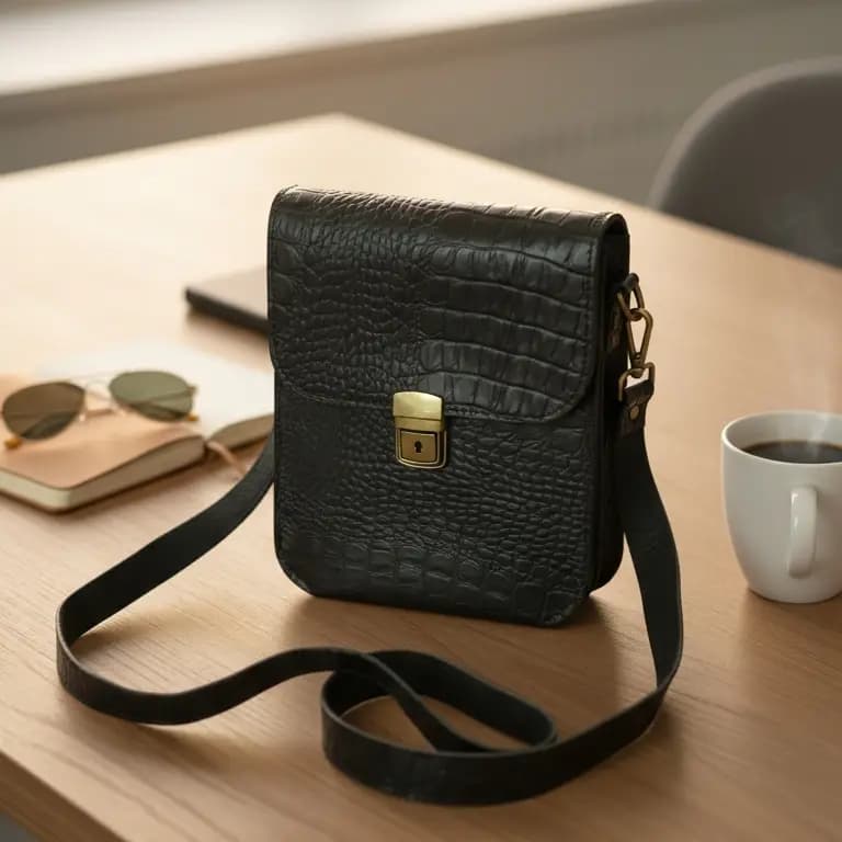 Premium Croc-Texture Leather Crossbody Bag
